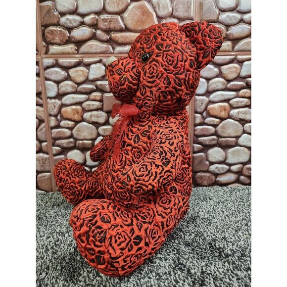 Sugar Loaf Red Bear Unique Textured Rose Pattern Valentine Bear 12" Rare #A74 - Picture 2 of 8